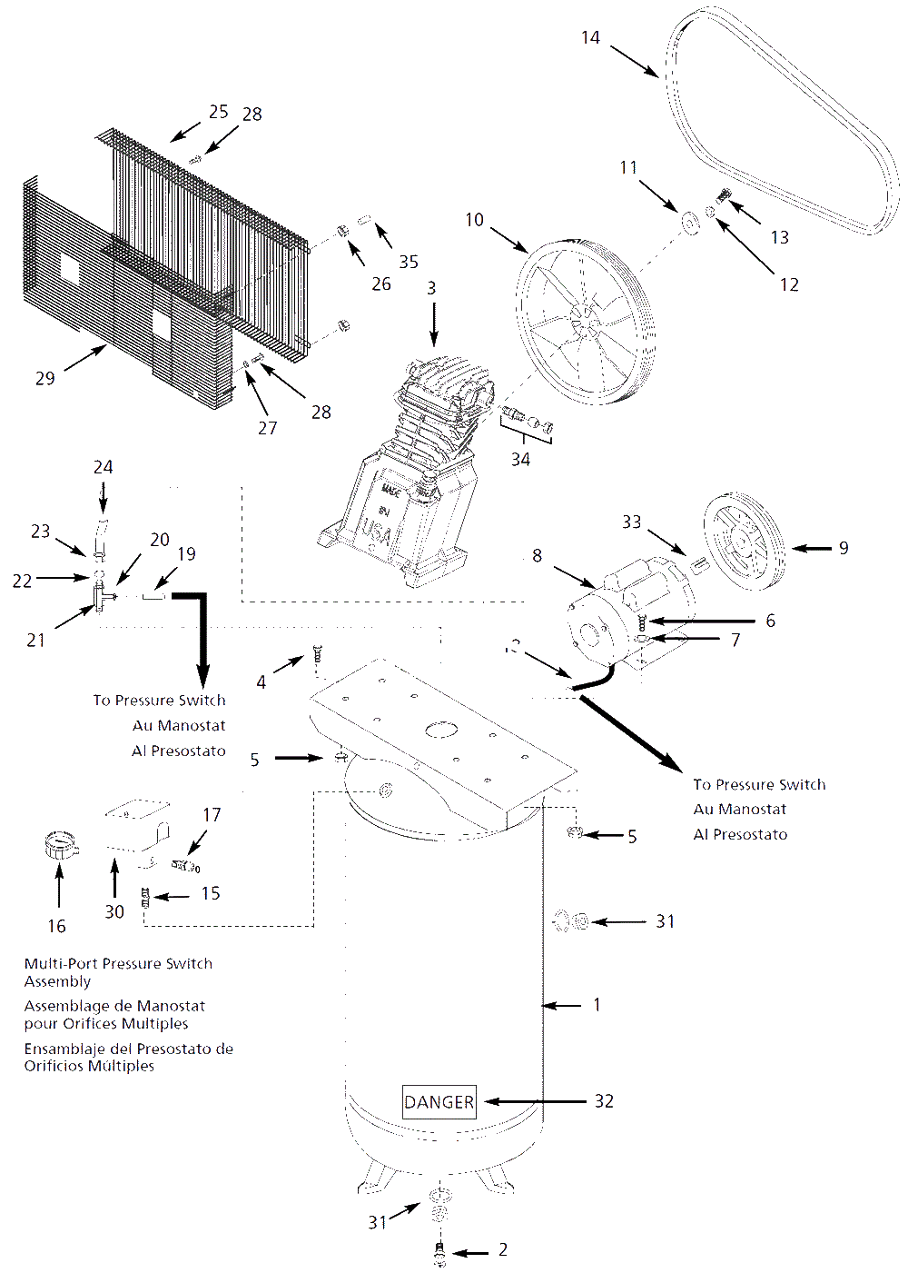 Air-Compressor Parts Diagram and Parts List for VT7610HX  Campbell Hausfeld Compressor